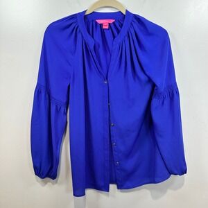 Lilly Pulitzer Blouse Button Down‎ Long Sleeve Top Royal Blue XS